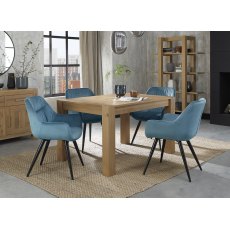 Turin Light Oak 4-6 Seater Dining Table & 4 Dali Petrol Blue Velvet Fabric Chairs with Sand Black Powder Coated Legs