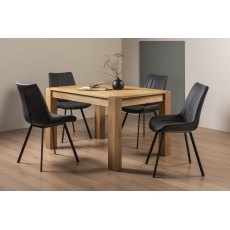 Turin Light Oak 4-6 Seater Dining Table & 4 Fontana Dark Grey Faux Suede Fabric Chairs with Grey Hand Brushing on Black Powder Coated Legs
