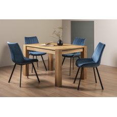 Turin Light Oak 4-6 Seater Dining Table & 4 Fontana Blue Velvet Fabric Chairs with Grey Hand Brushing on Black Powder Coated Legs