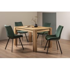 Turin Light Oak 4-6 Seater Dining Table & 4 Fontana Green Velvet Fabric Chairs with Grey Hand Brushing on Black Powder Coated Legs