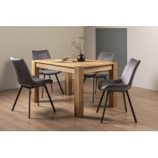 Turin Light Oak 4-6 Seater Dining Table & 4 Fontana Grey Velvet Fabric Chairs with Grey Hand Brushing on Black Powder Coated Legs