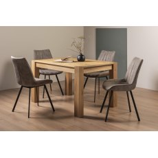 Turin Light Oak 4-6 Seater Dining Table & 4 Fontana Tan Faux Suede Fabric Chairs with Grey Hand Brushing on Black Powder Coated Legs
