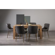 Turin Light Oak 6 Seater Table & 6 Cezanne Dark Grey Faux Leather Chairs - Gold Legs
