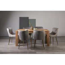 Turin Light Oak 6 Seater Dining Table & 6 Cezanne Grey Velvet Fabric Chairs with Matt Gold Plated Legs
