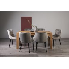 Turin Light Oak 6 Seater Dining Table & 6 Cezanne Grey Velvet Fabric Chairs with Sand Black Powder Coated Legs