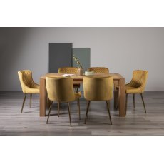 Turin Light Oak 6 Seater Dining Table & 6 Cezanne Mustard Velvet Fabric Chairs with Matt Gold Plated Legs