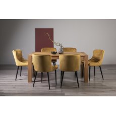 Turin Light Oak 6 Seater Table & 6 Cezanne Mustard Velvet Chairs - Black Legs