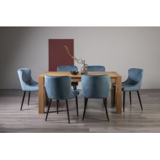 Turin Light Oak 6 Seater Dining Table & 6 Cezanne Petrol Blue Velvet Fabric Chairs with Sand Black Powder Coated Legs