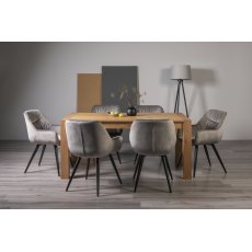Turin Light Oak 6 Seater Table & 6 Dali Grey Velvet Chairs