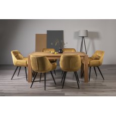 Turin Light Oak 6 Seater Dining Table & 6 Dali Mustard Velvet Fabric Chairs with Sand Black Powder Coated Legs