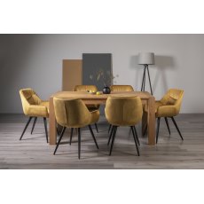 Turin Light Oak 6 Seater Table & 6 Dali Mustard Velvet Chairs