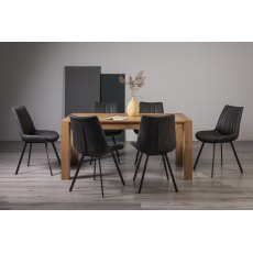 Turin Light Oak 6 Seater Dining Table & 6 Fontana Dark Grey Faux Suede Fabric Chairs with Grey Hand Brushing on Black Powder Coated Legs