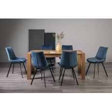 Turin Light Oak 6 Seater Table & 6 Fontana Blue Velvet Chairs