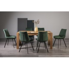 Turin Light Oak 6 Seater Dining Table & 6 Fontana Green Velvet Fabric Chairs with Grey Hand Brushing on Black Powder Coated Legs