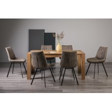 Turin Light Oak 6 Seater Dining Table & 6 Fontana Tan Faux Suede Fabric Chairs with Grey Hand Brushing on Black Powder Coated Legs