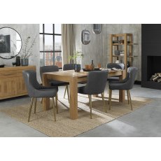 Turin Light Oak 6-8 Seater Dining Table & 6 Cezanne Dark Grey Faux Leather Chairs with Matt Gold Plated Legs