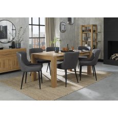 Turin Light Oak 6-8 Seater Dining Table & 6 Cezanne Dark Grey Faux Leather Chairs with Sand Black Powder Coated Legs