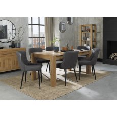 Turin Light Oak 6-8 Seater Table & 6 Cezanne Dark Grey Faux Leather Chairs - Black Legs