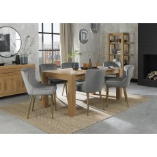 Turin Light Oak 6-8 Seater Dining Table & 6 Cezanne Grey Velvet Fabric Chairs with Matt Gold Plated Legs