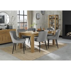 Turin Light Oak 6-8 Seater Dining Table & 6 Cezanne Grey Velvet Fabric Chairs with Sand Black Powder Coated Legs
