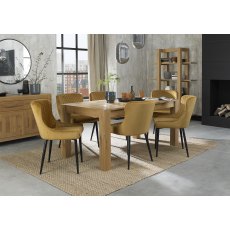 Turin Light Oak 6-8 Seater Table & 6 Cezanne Mustard Velvet Chairs - Black Legs