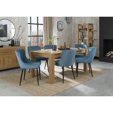 Turin Light Oak 6-8 Seater Dining Table & 6 Cezanne Petrol Blue Velvet Fabric Chairs with Sand Black Powder Coated Legs