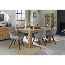 Turin Light Oak 6-8 Seater Dining Table & 6 Dali Grey Velvet Fabric Chairs with Sand Black Powder Coated Legs