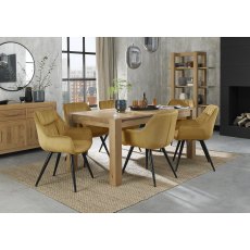 Turin Light Oak 6-8 Seater Dining Table & 6 Dali Mustard Velvet Fabric Chairs with Sand Black Powder Coated Legs