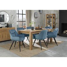 Turin Light Oak 6-8 Seater Dining Table & 6 Dali Petrol Blue Velvet Fabric Chairs with Sand Black Powder Coated Legs