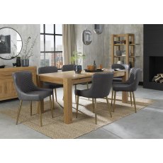 Turin Light Oak 6-10 Seater Dining Table & 8 Cezanne Dark Grey Faux Leather Chairs with Matt Gold Plated Legs