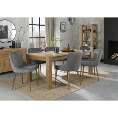 Turin Light Oak 6-10 Seater Dining Table & 8 Cezanne Grey Velvet Fabric Chairs with Matt Gold Plated Legs