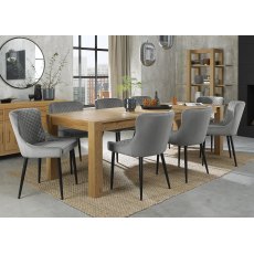 Turin Light Oak 6-10 Seater Table & 8 Cezanne Grey Velvet Chairs - Black Legs