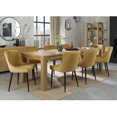 Turin Light Oak 6-10 Seater Table & 8 Cezanne Mustard Velvet Chairs - Black Legs