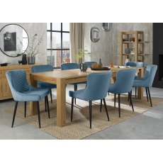 Turin Light Oak 6-10 Seater Dining Table & 8 Cezanne Petrol Blue Velvet Fabric Chairs with Sand Black Powder Coated Legs