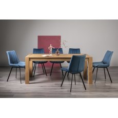 Turin Light Oak 6-10 Seater Dining Table & 8 Fontana Blue Velvet Fabric Chairs with Grey Hand Brushing on Black Powder Coated Legs