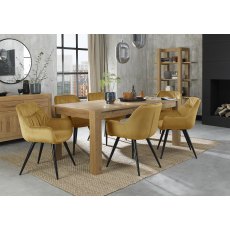 Turin Light Oak Large 6-8 Seater Dining Table & 6 Dali Mustard Velvet Fabric Chairs with Sand Black Powder Coated Legs