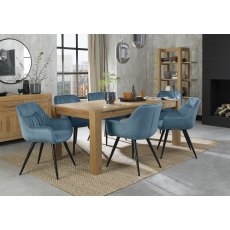 Turin Light Oak Large 6-8 Seater Dining Table & 6 Dali Petrol Blue Velvet Fabric Chairs with Sand Black Powder Coated Legs