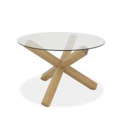 Turin Glass 4 Seater Table - Light Oak Legs & 4 Dali Mustard Velvet Chairs