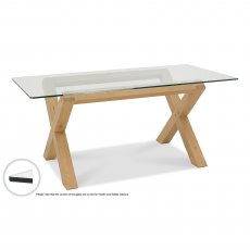 Turin Clear Tempered Glass 6 Seater Dining Table with Light Oak Legs & 6 Fontana Dark Grey Suede Fabric Chairs with Grey Hand Brushing on Black Powder Coated Legs