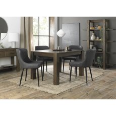 Turin Dark Oak 4-6 Seater Dining Table & 4 Cezanne Dark Grey Faux Leather Chairs with Sand Black Legs