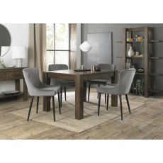 Turin Dark Oak 4-6 Seater Dining Table & 4 Cezanne Grey Velvet Fabric Chairs with Sand Black Powder Coated Legs