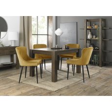 Turin Dark Oak 4-6 Seater Dining Table & 4 Cezanne Mustard Velvet Fabric Chairs with Sand Black Powder Coated Legs