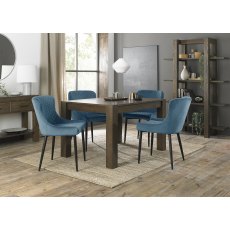 Turin Dark Oak 4-6 Seater Dining Table & 4 Cezanne Petrol Blue Velvet Fabric Chairs with Sand Black Powder Coated Legs