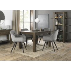 Turin Dark Oak 4-6 Seater Dining Table & 4 Dali Grey Velvet Fabric Chairs with Sand Black Powder Coated Legs