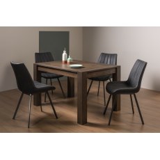 Turin Dark Oak 4-6 Seater Dining Table & 4 Fontana Dark Grey Faux Suede Fabric Chairs with Grey Hand Brushing on Black Powder Coated Legs