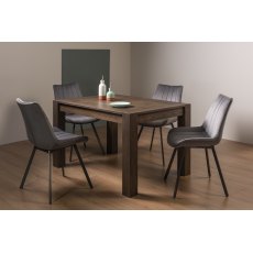 Turin Dark Oak 4-6 Seater Dining Table & 4 Fontana Grey Velvet Fabric Chairs with Grey Hand Brushing on Black Powder Coated Legs