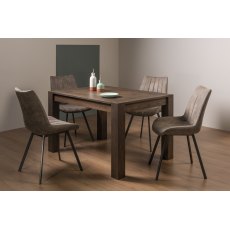 Turin Dark Oak 4-6 Seater Dining Table & 4 Fontana Tan Faux Suede Fabric Chairs with Grey Hand Brushing on Black Powder Coated Legs