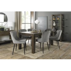 Turin Dark Oak 6-8 Seater Dining Table & 6 Cezanne Grey Velvet Fabric Chairs with Sand Black Powder Coated Legs