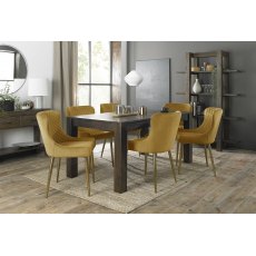 Turin Dark Oak 6-8 Seater Table & 6 Cezanne Mustard Velvet Chairs - Gold Legs