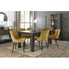 Turin Dark Oak 6-8 Seater Table & 6 Cezanne Mustard Velvet Chairs - Black Legs
